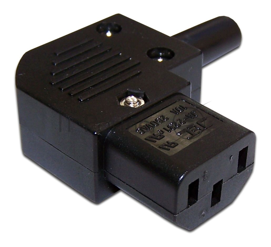 Вилка IEC 60320 C13, 10A, 250V, угловая, разборная, черная