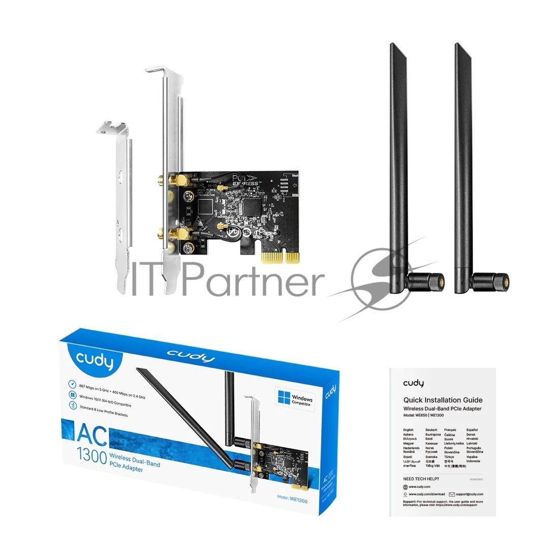 Беспроводной адаптер PCI-E Wi-Fi ,Cudy WE1300, AC1300, низкопроф. планка в комплекте