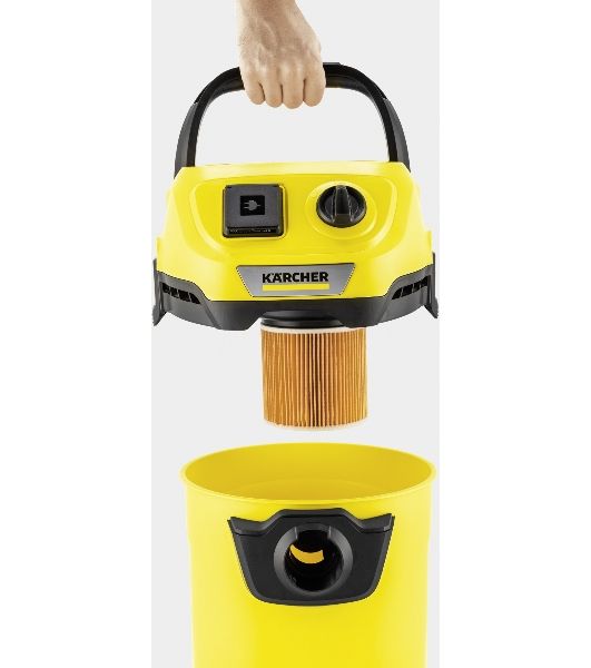Строительный пылесос Karcher WD 3 P V-17/4/20 желтый, 1000 Вт, уборка сухая/сбор воды, пылесборник мешок/контейнер, 17 л