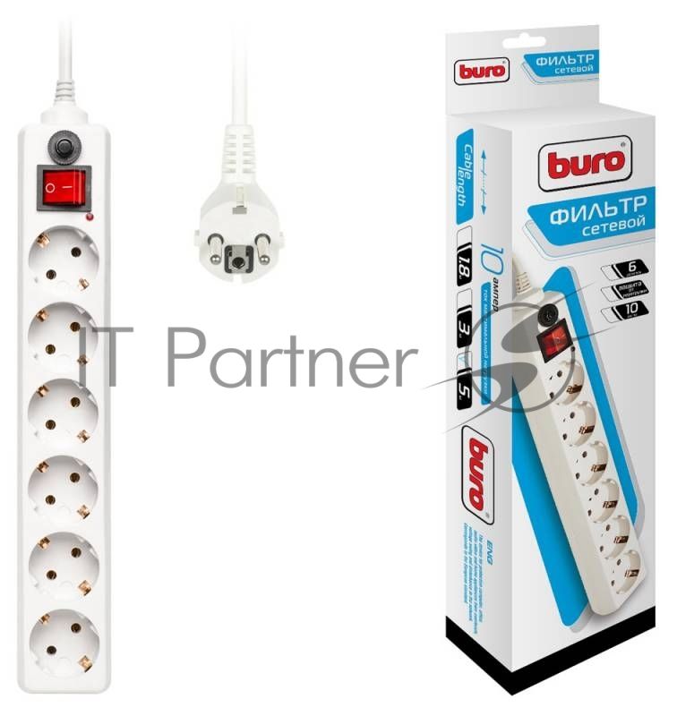 Сетевой фильтр Buro 600SH-5-W 5 м, 6 розеток, белый, коробка