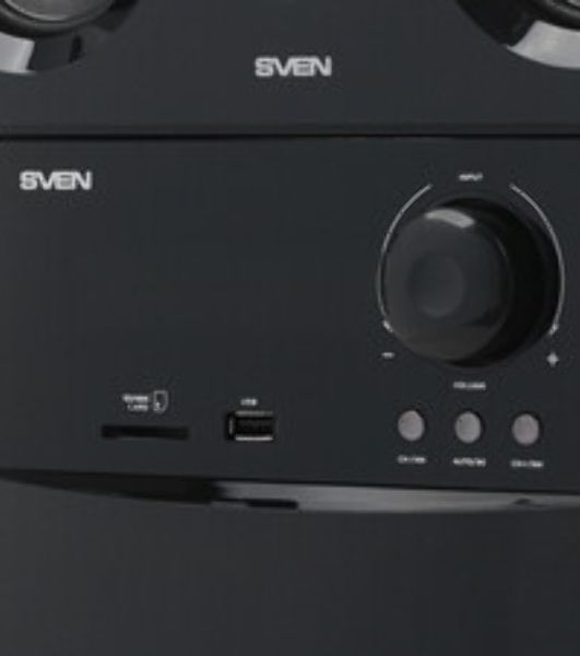Аудиоколонки SVEN HT-210, черный, акустическая система 5.1, мощность (RMS):50Вт+5x15Вт, Bluetooth, Optical, Coaxial, FM-тюнер, USB/SD, дисплей, ПДУ