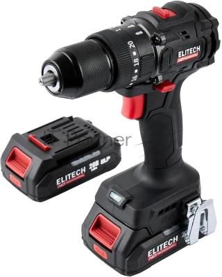 Дрель-шуруповерт Elitech CD 20ISL2, 20 В, 2 Ач, 60 Нм, бесщеточный, ударный