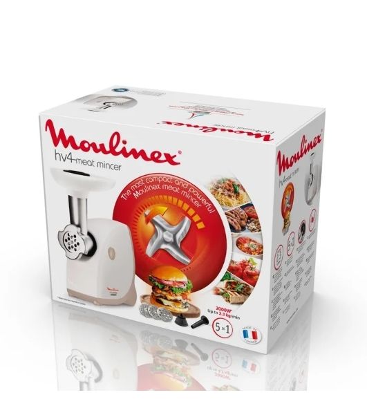 Мясорубка электрическая Moulinex ME462132 белый, 2000 Вт, 2.3 кг/мин, защита от перегрузки, насадки - 5