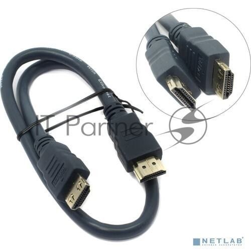 Кабель HDMI CP-HM-HM-0.5M Wize, 0.5 м, v.2.0, K-Lock, soft cable, 19M/19M, позол.разъемы, экран, темно-серый, пакет