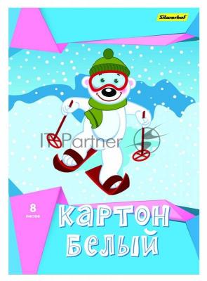 Картон белый Silwerhof 918099-14/1 белый мелов. 8л. 1цв. A4 белый мишка 230г/м2 1диз. обл.мел.картон папка