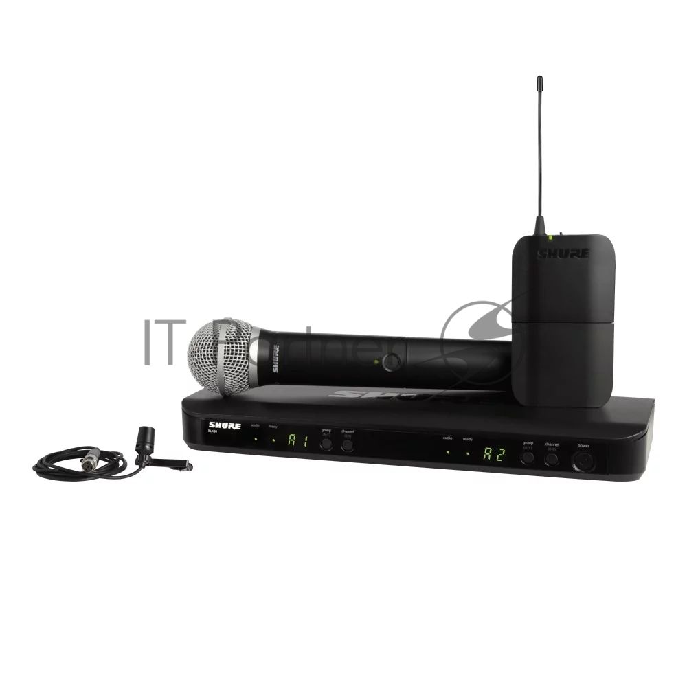 Микрофонная система SHURE BLX1288E/CVL-M17 беспроводная, двухканальная, с ручным передатчиком PG58 и петличным микрофоном CVL-B/C, частота UHF 662-686 МГц