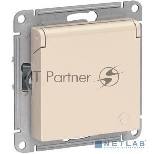 Механизм розетки 1-м СП AtlasDesign 16А IP20 с заземл. защ. шторки с крышкой беж.