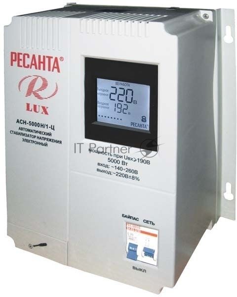 Стабилизаторы напряжения Ресанта АСН-5 000 Н/1-Ц 63/6/16 Стабилизатор Lux {220В±8%, Габариты 260х155х310, Вес 8кг}