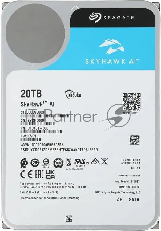 Жесткий диск HDD Seagate SkyHawk AI 20Tb 7200rpm SATA 512Mb 3.5"