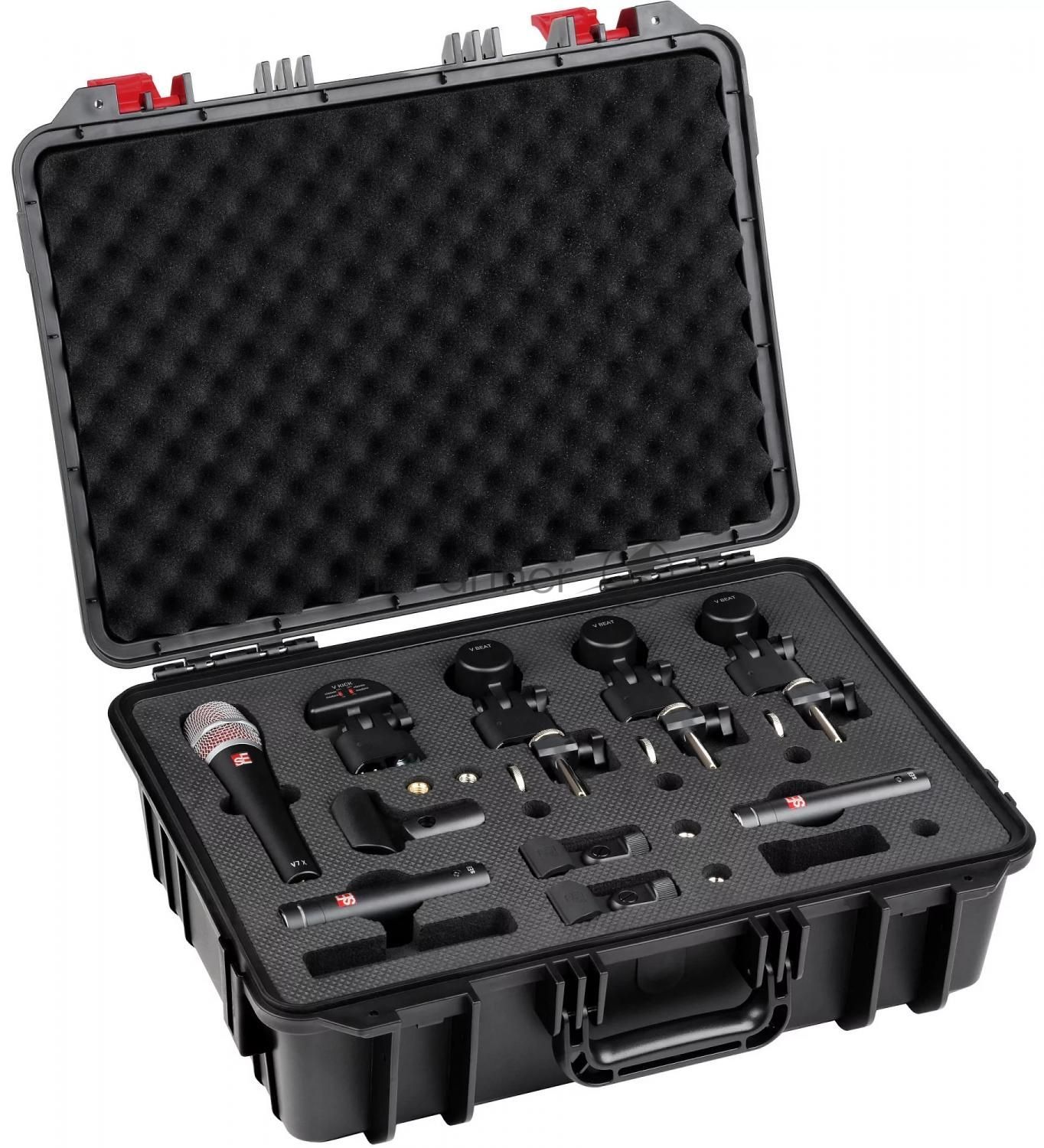 Набор микрофонов для ударной установки sE Electronics V PACK ARENA 1 х микрофон V KICK, 3 х микрофона V BEAT, 3 х крепления V CLAMP, 1 х микрофон V7 X, 2 х конденсаторных микрофона sE8, пластиковый кейс