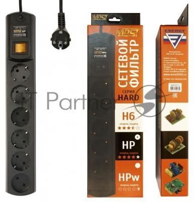 Сетевой фильтр Most HP 2 м, 6 розеток, черный, коробка