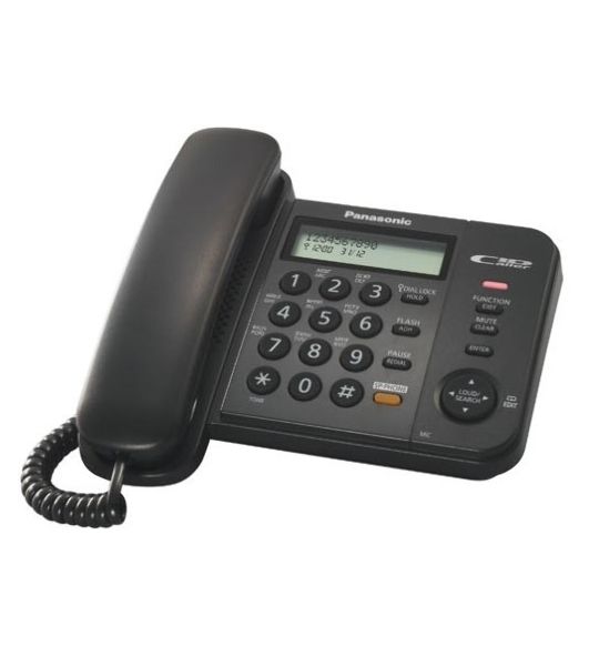 Телефон проводной Panasonic KX-TS2358RUB черный АОН,Caller ID,ЖКД,блокировка набора,выключение микрофона,кнопка "пауза"