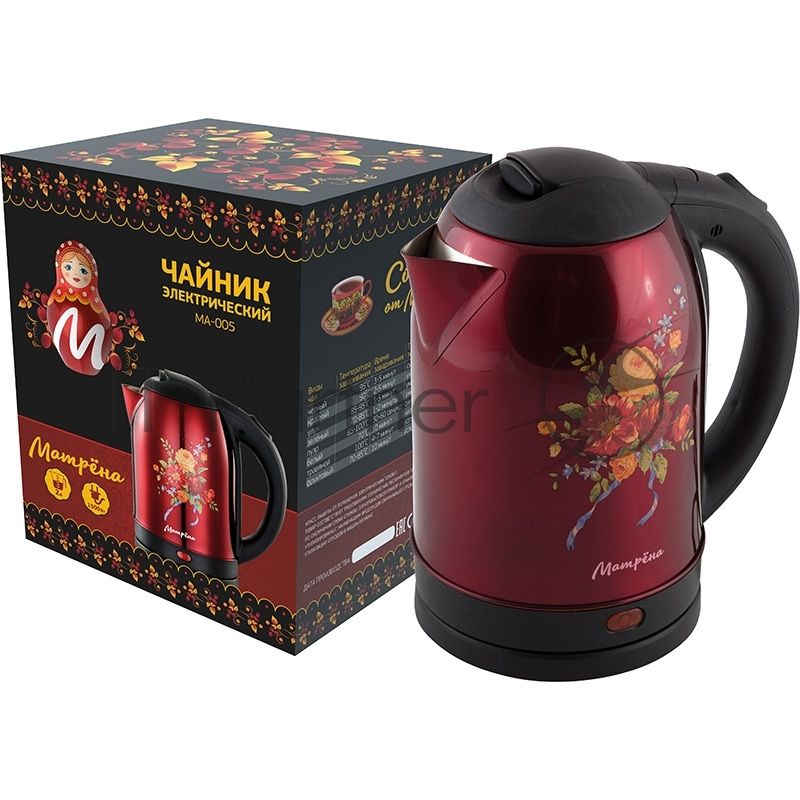 Чайник Матрена MA-005 электрический (2,0 л) стальной красный хохлома