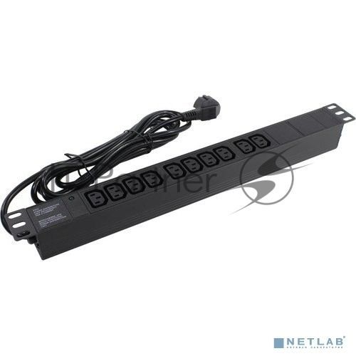 Блок розеток горизонтальный ExeGate ServerPro PDU-19H005 Al-10C13-EU3, 19", 1U, Алюминий, 10 IEC 320 C13, кабель с евровилкой VDE-250V-16A-3*1.5мм2, 3 метра, черный