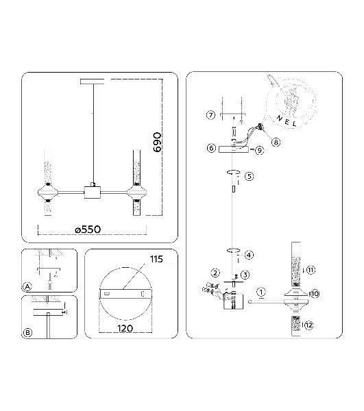 Люстра Ambrella light LH55358/10 BS/CL латунь/прозрачный G9/10 max 30W D550*690
