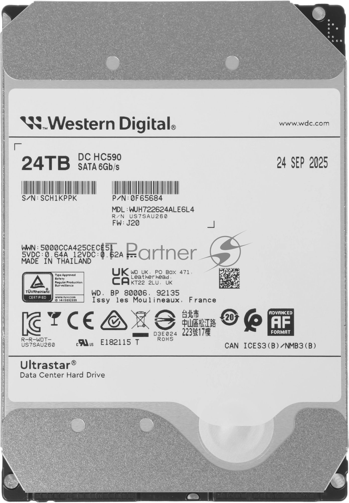 Жесткий диск HDD WD Ultrastar DC HC590 24Tb 7200rpm SATA-III 512Mb 3.5"