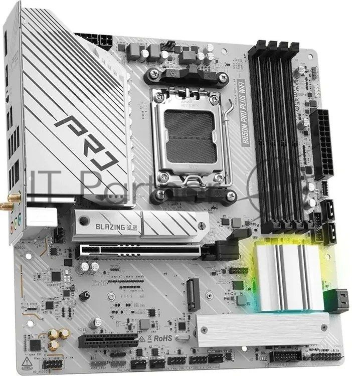 Материнская плата ASRock B850M Pro Plus WiFi, AM5, AMD B850, 4xDDR5, 4xSATA, 1xPCIe 5.0 x16, 1xPCIe 4.0 x4, 1xHDMI, 1xDisplayPort, 1x2.5Gb LAN, 2xUSB 3.2 Gen2, 2xUSB 3.2 Gen1, 4xUSB 2.0, 3x3.5 мм, 7.1, microATX