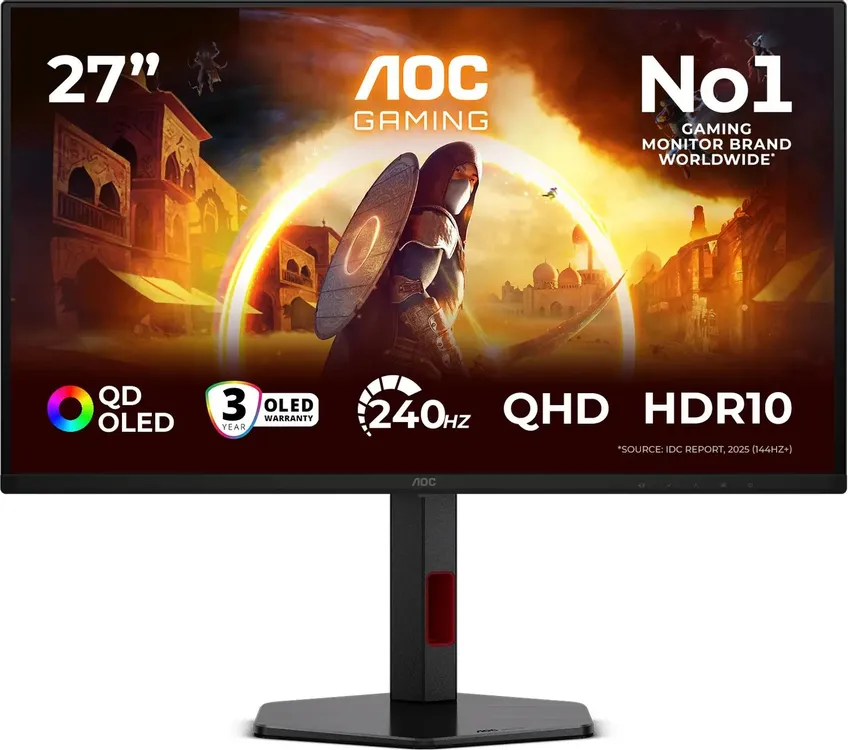Монитор 27" AOC Q27G4ZDR QD-OLED 2560x1440, 240 Гц, 0.03 мс, 16:9, 400 кд/м², 2xHDMI, DisplayPort, USB Type-C, Flicker Free, Low Blue Light, черный