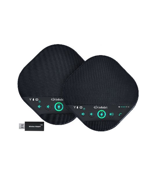 Спикерфон Infobit [iSpeaker M600] Комплект беспроводных всенаправленных спикерфонов, 5,8G, 5-метровый захват на 360 градусов, можно объеденить в каскад до 2х штук. Для помещений до 100 квадратных метров и 30 человек.