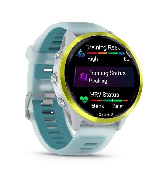 Умные часы Garmin Forerunner 970, 1.4" AMOLED, Wi-Fi, Bluetooth, NFC, 50м, белый / желтый / бирюзовый