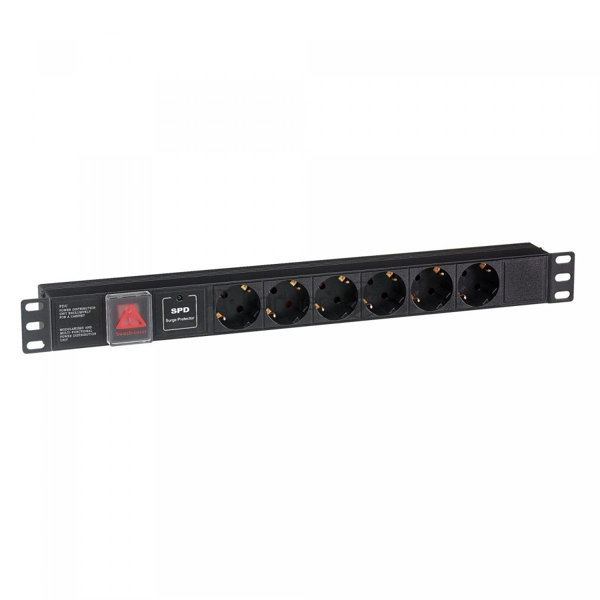 Блок розеток горизонтальный ExeGate ServerPro PDU-19H607 Al-6S-C14-SW-SPD1, 19", 1U, Алюминий, 6 Schuko, С14, выкл. с подсветкой, SPD1, черный