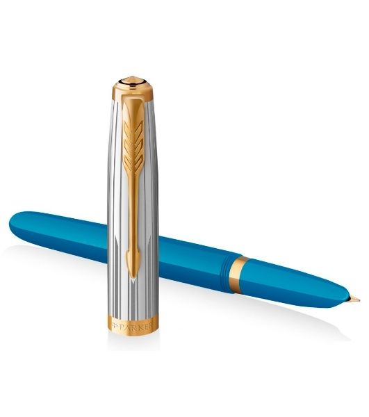 Ручка перьевая Parker 51 Premium (CW2169078) Turquoise GT, F, сталь нержавеющая, подарочная коробка