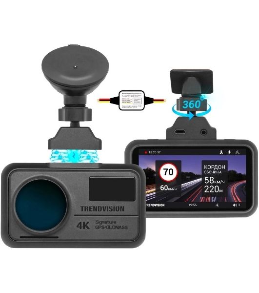 Видеорегистратор TrendVision TDR-725 Real 4K Max, 3840x2160, 3", GPS/ГЛОНАСС, Wi-Fi, G-сенсор, датчик движения, GPS-информатор