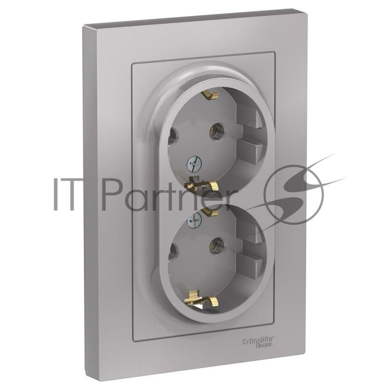 Розетка 2-м AtlasDesign с заземл. 16А в сборе алюм. SchE ATN000324