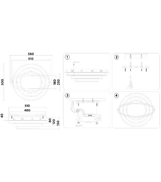 Потолочный светодиодный светильник FA8524 BK черный 146W 3000K-6400K+RGB 560*500*150 (ПДУ РАДИО 2.4G)