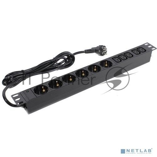 Блок розеток горизонтальный ExeGate ServerPro PDU-19H011 Al-5C136S-EU2.5, 19", 1U, Алюминий, 5 IEC 320 C13, 6 Schuko,кабель с евровилкой VDE-250V-16A-3*1.5mm2, 2.5 метра, черный
