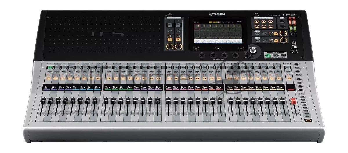 Микшер Yamaha TF5 цифровой, 32 аналоговых XLR/TRS MIC/LINE + 2 аналоговых RCA стерео линейных входа, 16 аналоговых XLR выходов, 33 моторизированных фейдера, 48 входных микшируемых каналов, USB 2.0