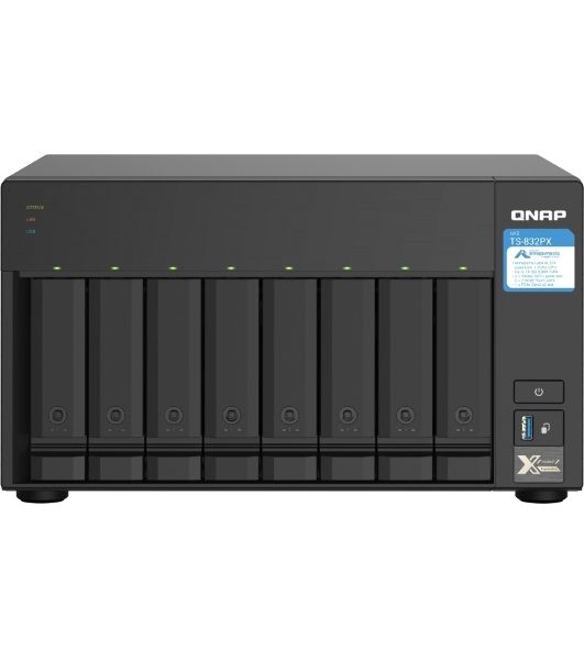 Сетевое хранилище без дисков SMB QNAP TS-832PX-4G 8-Bay NAS, AL324 64-bit quad-core 1.7GHz, 4Gb DDR4 SO-DIMM RAM (up to 1x16 Gb), 8 x 3.5"/2.5" drive slots, 2 x 10GbE SFP+ LAN, 2 x 2.5 GbE LAN, 3 x USB 3.2, PCIe slotGen.2 x 2, 3xUSB 3.2