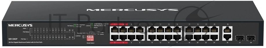 Коммутатор Mercusys MS128GP, 24×1 Гбит/с PoE + 2×1 Гбит/с + 2×1 Гбит/с SFP, неуправляемый