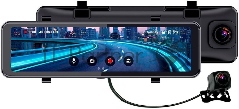 Видеорегистратор TrendVision CarPlay Mirror, 3840x2160, 11", с камерой заднего вида, G-сенсор, датчик движения