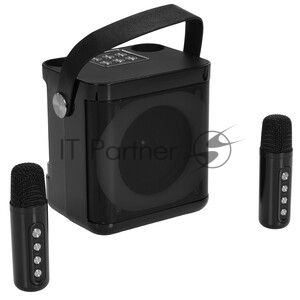 Переносная караоке система TRS2406 iconBIT K702B Колонка 10Вт, 2 микрофона Bluetooth, подсвктка, с аккумулятор в колонке 1500mAh и микрофонах, 16*12*16.7 CM, черный