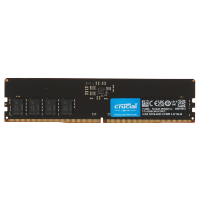 Оперативная память Crucial, DDR5, 16GB (1x16GB), 5600 MHz, CL46, без радиатора, чёрный