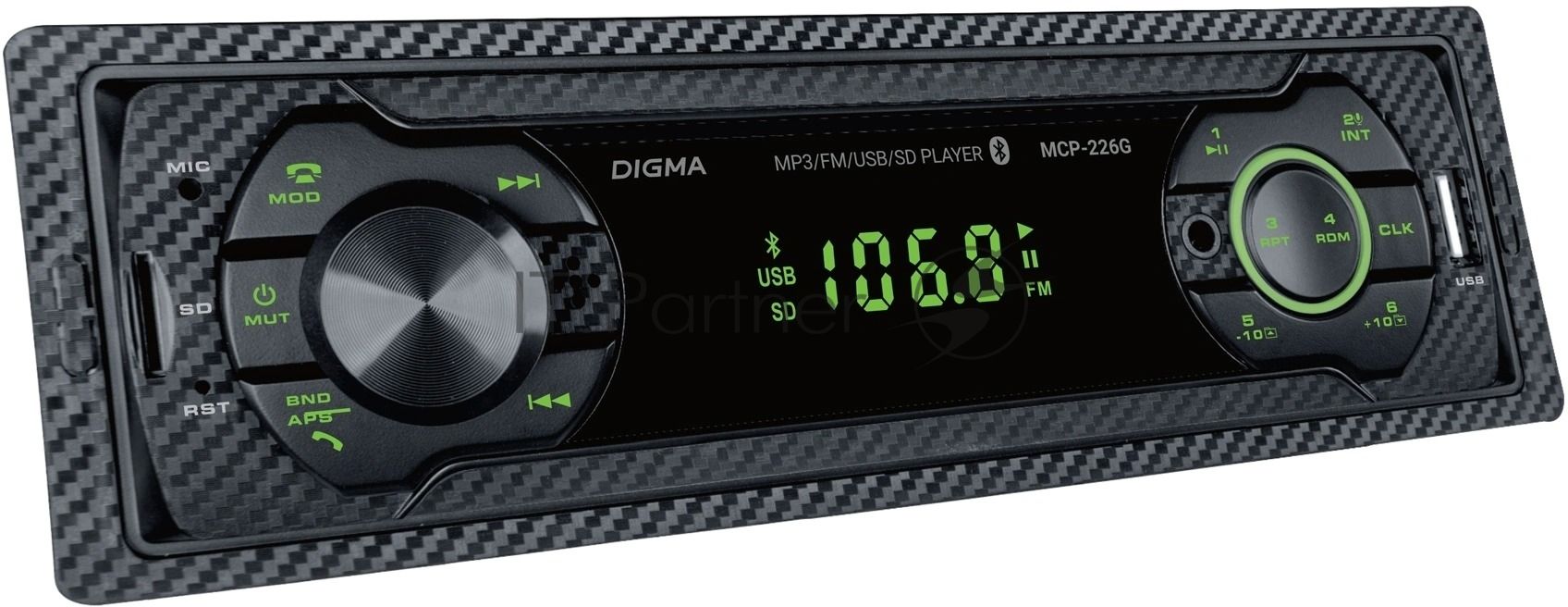Автомагнитола Digma MCP-226G, 1 DIN, USB Type-A, AUX