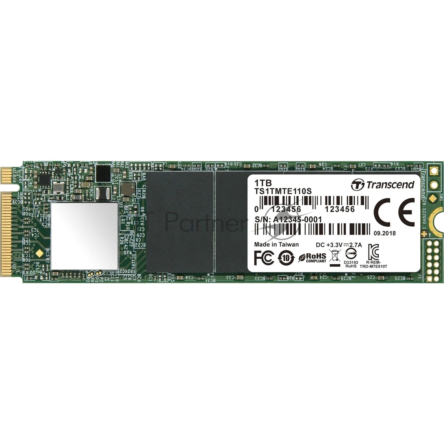 Накопитель SSD Transcend SSD MTE110S, 2048Gb, M.2(22x80мм), NVMe, PCIe 3.0 x4, 3D TLC, R/W 2500/1700Mb/s, IOPs 200 000/250 000, TBW 800, DWPD 0.2 (12 мес.)