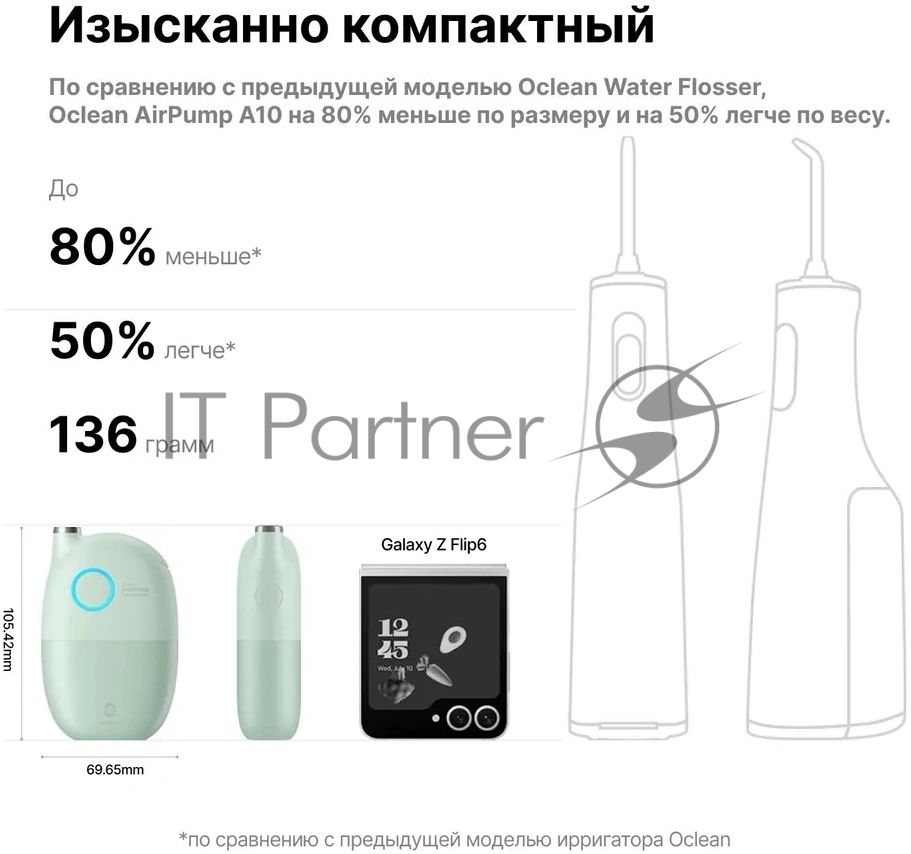 Ирригатор Oclean AirPump A10 W7602 серый, от аккумулятора, 45 мл, 3 режима
