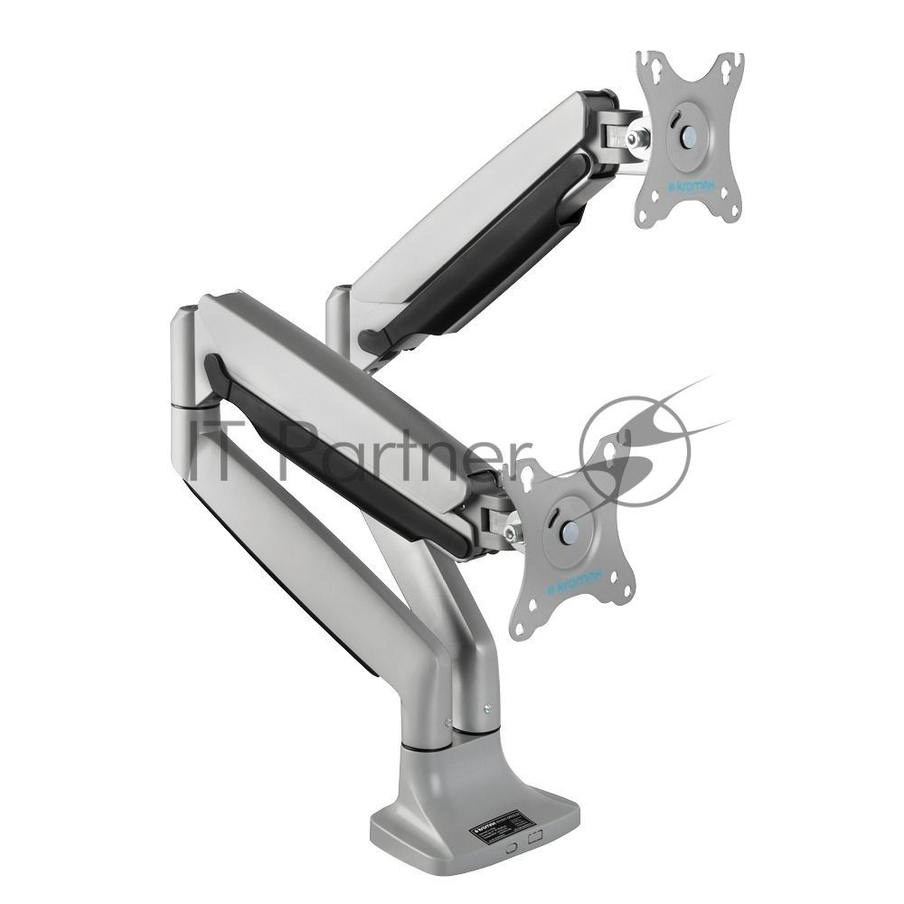 Кронштейн Kromax OFFICE-22 серебристый, 4 шт/уп. Кр. алюм. настол. для мон. 17"-35", max 2x15 кг, 6 ст св., нак. ±90°, пов. 360°, max VESA 100x100 мм.