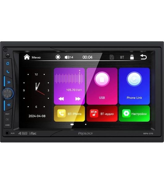 Автомагнитола Prology MPV-370, 2 DIN, 7", Bluetooth, USB Type-A, AUX, пульт ДУ