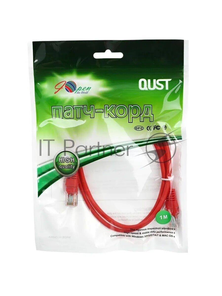 Патч-корд литой Aopen/Qust UTP кат.5е 1м красный