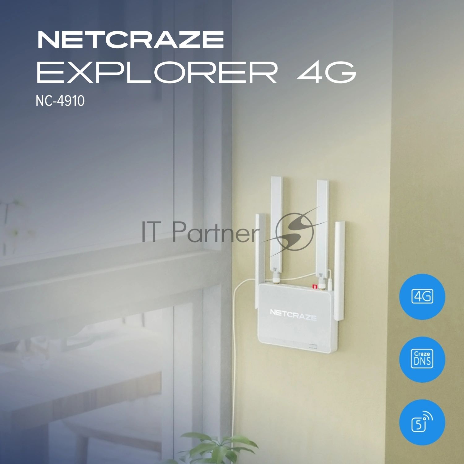 Интернет-центр Netcraze Explorer 4G (NC-4910) с модемом 4G, Mesh Wi-Fi 5 AC1200 и 4-портовым Smart-коммутатором