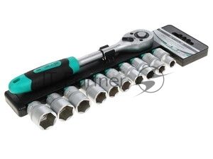 Набор торцевых головок Stels 1/2", головки 10 - 22 мм, с трещот. ключом, CrV, 11 предм.