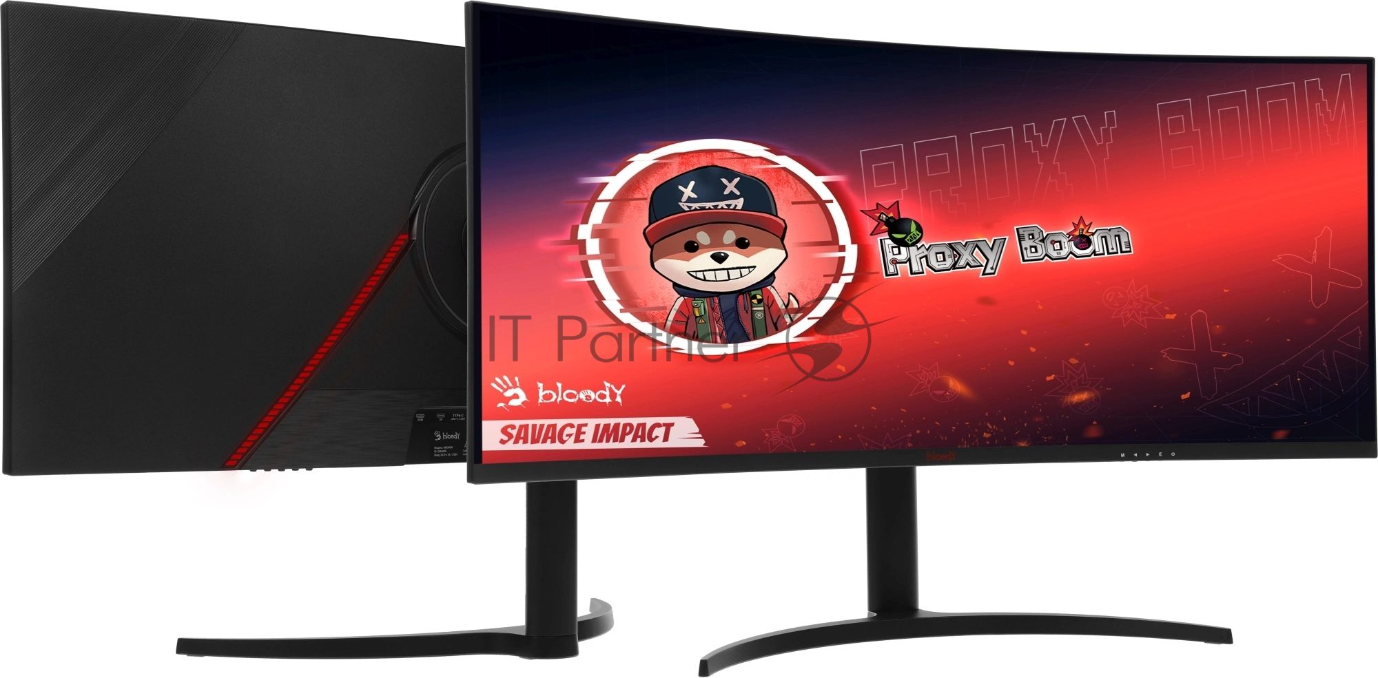 Монитор 34" BLOODY MN340W VA 3440x1440, 180 Гц, 5 мс, 21:9, 300 кд/м², 1xHDMI, DisplayPort, USB Type-C, изогнутый экран, Flicker Free, Low Blue Light, HDR10, черный
