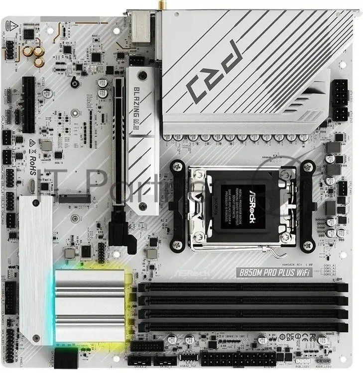 Материнская плата ASRock B850M Pro Plus WiFi, AM5, AMD B850, 4xDDR5, 4xSATA, 1xPCIe 5.0 x16, 1xPCIe 4.0 x4, 1xHDMI, 1xDisplayPort, 1x2.5Gb LAN, 2xUSB 3.2 Gen2, 2xUSB 3.2 Gen1, 4xUSB 2.0, 3x3.5 мм, 7.1, microATX