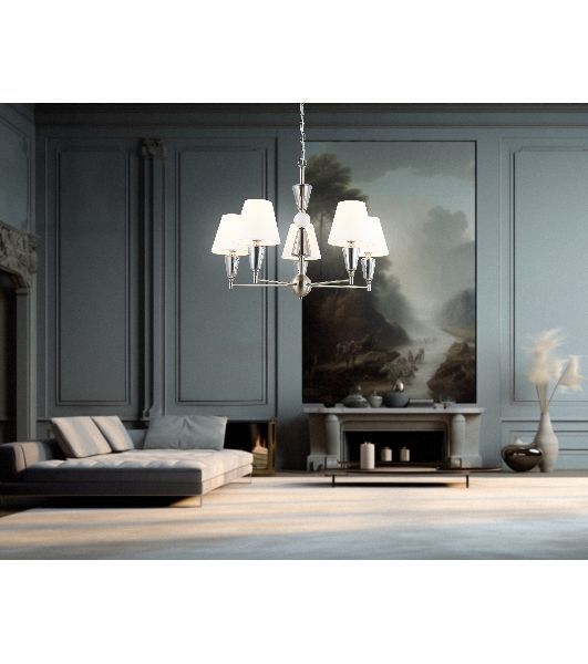 Люстра Ambrella light LH75253/5 SN/FR сатин никель/белый матовый E14*5 max 40W D700*510