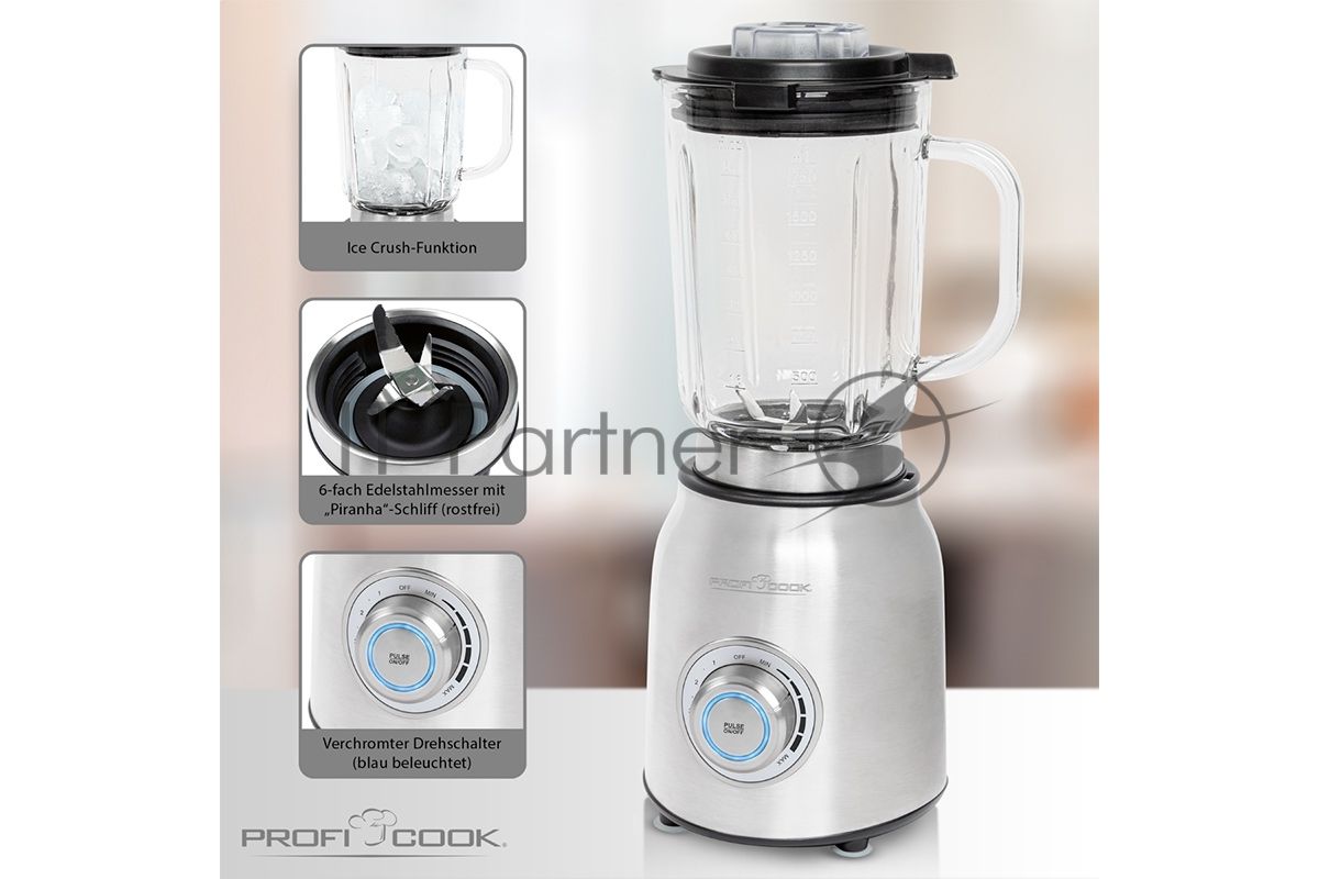 Блендер стационарный Profi Cook PC-UM 1207 inox серебристый, 1200 Вт, 4 скорости, турбо