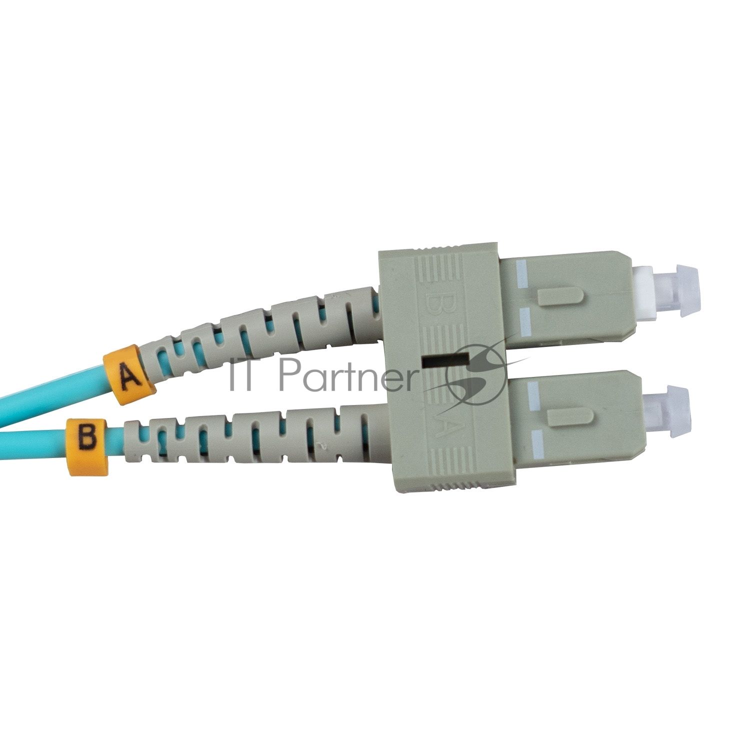 Патч-корд оптический Cabeus Tight Buffer, Duplex LC/SC, OM3 50/125, LSZH, 10м, Ø 3мм, серый хвостовик, бирюзовый