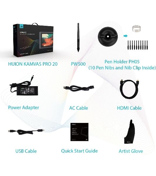 Графический монитор Huion Kamvas Pro 20 (2019), 19.5", 1920x1080, 8192 уровней, HDMI